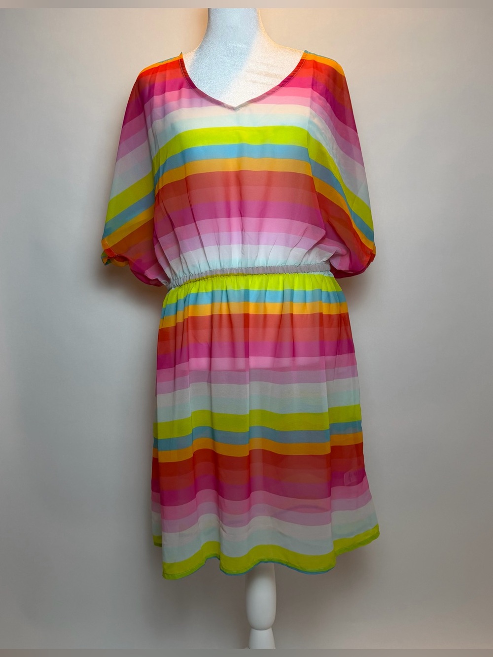 VENUS Multicolor Striped V-Neck Swim Cover-Up  Dress
